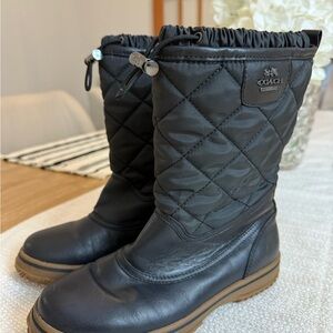 Coach Black Quilted Leather & Nylon Drawstring Boots